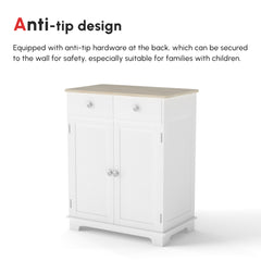 Kitchen Floor Cabinet Side Storage Cupboard Multi-use Sideboard Table with Solid Wood Top, Adjustable Shelf,Drawer for Dining Room, Living Room,Hallway