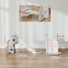 AIYAPLAY 3 in 1 Kids Slide with Climber, Basketball Hoop and Ball, Giraffe Shape Climber Slide for Indoor Kids Age 1-3, Grey