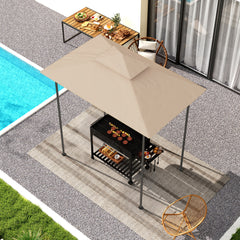 Fynco - Grill Gazebo Replacement Canopy Roof for 1.5 x 2.4m Frame, UPF50+ Protection, Double Tiered 5' x 8' Outdoor BBQ Gazebo Cover Replacement, TOP COVER ONLY, Beige