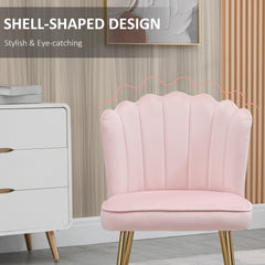 Shell Dining Chairs Set of 2, Upholstered Kitchen Chairs with Gold Metal Legs and Backrest, Velvet Fabric Lounge Leisure Chairs for Living Room, Reception Room, Pink
