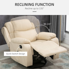 PU Leather Reclining Chair with 8 Massage Points and Heat, Manual Recliner with Swivel Base, Footrest and Remote, Beige