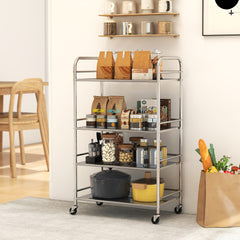 Fynco - 4 Tier Stainless Steel Kitchen Storage Trolley with Adjustable Shelves - Silver