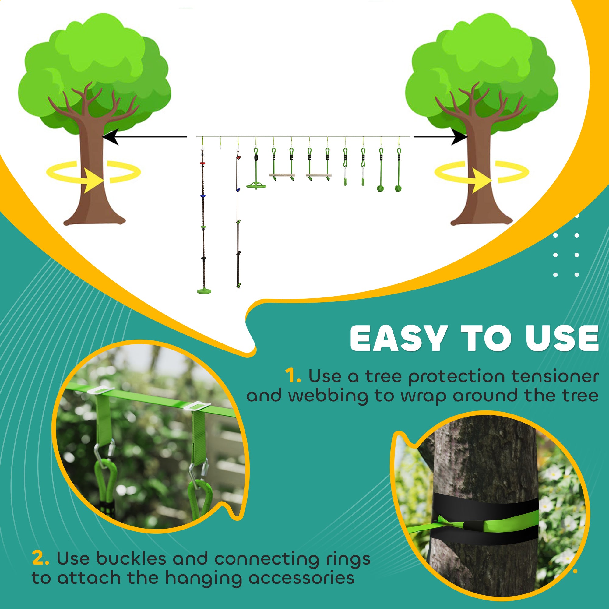 AIYAPLAY Obstacle course for Kids, with 10-Piece Slackline Kit with Monkey Bars, Gym Rings, Rope Ladder, Nest Swing, Hanging Tray