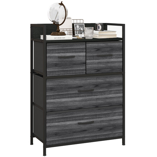 Rustic Chest of Four Fabric Drawers - Black