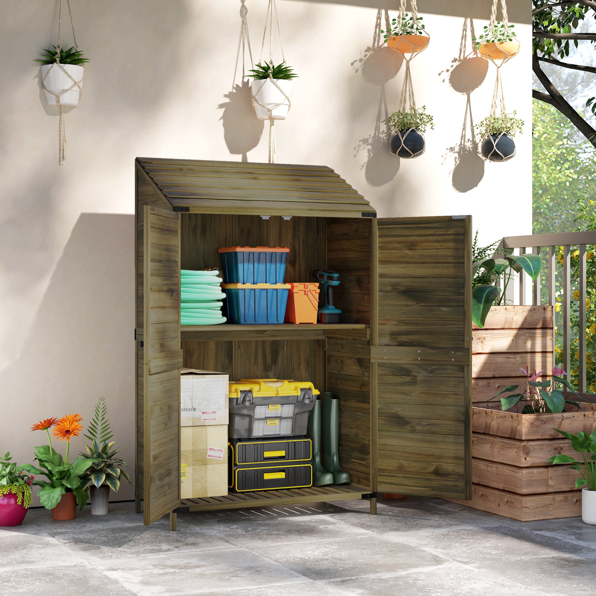 103.5 x 59 cm Wooden Garden Shed - Brown