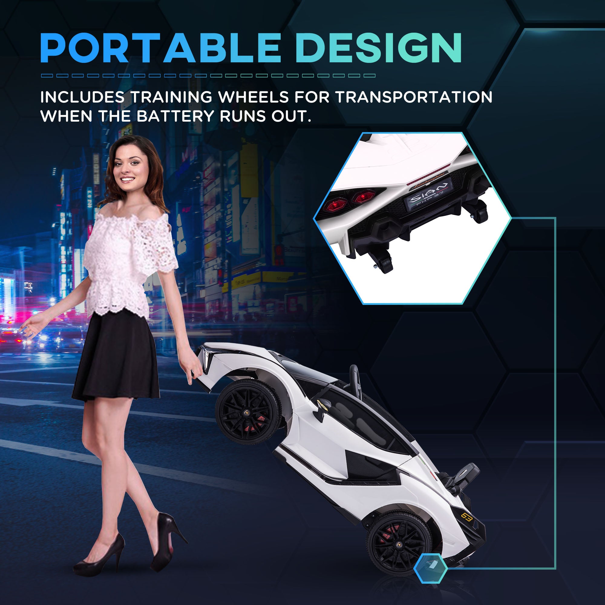Lamborghini Sian Licensed 12V Kids Electric Ride On Car 2 Motors Toy Car with Remote Control Music Lights MP3 for 3-5 Years White