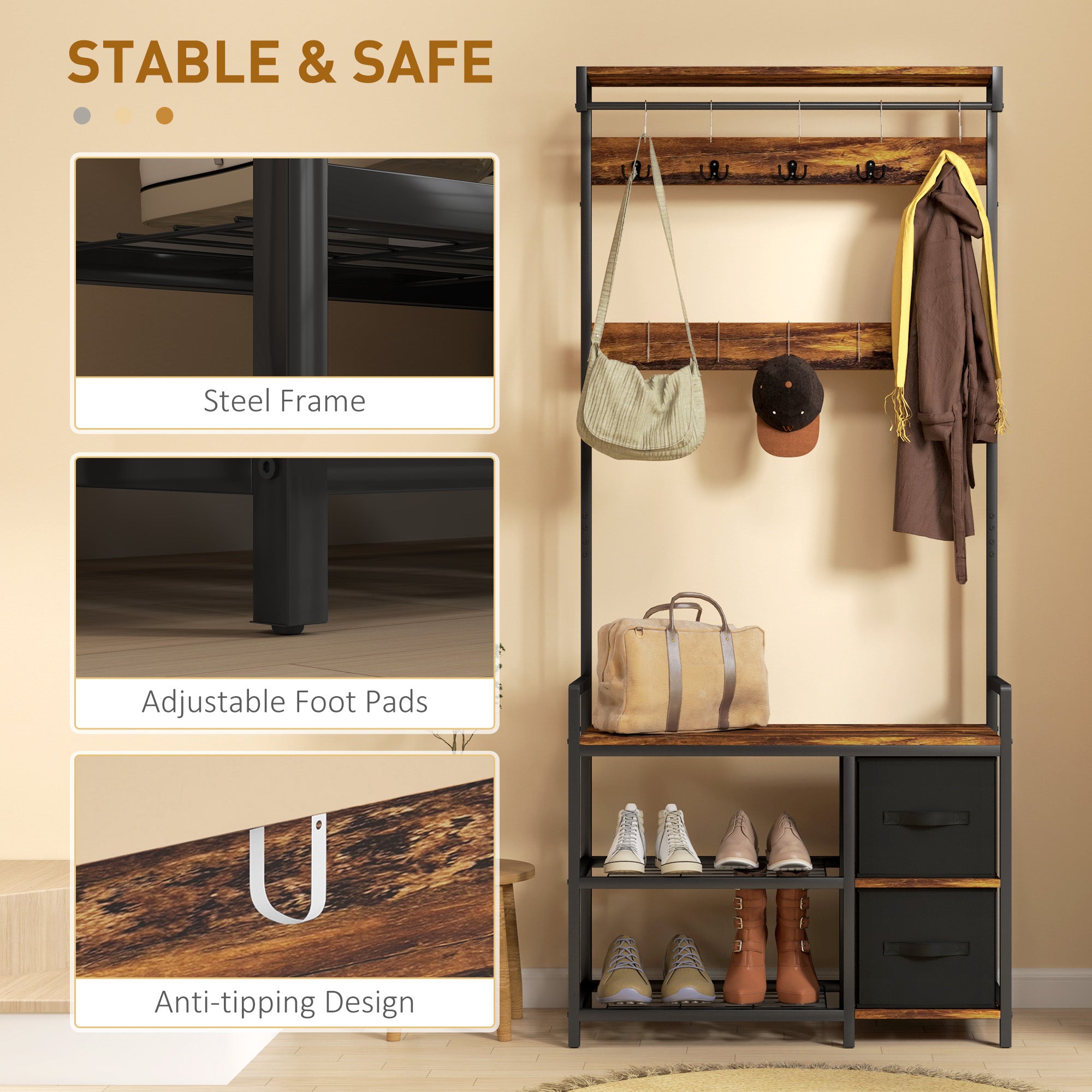 Industrial-Style Multi-Use Hallway Tree - Brown/Black