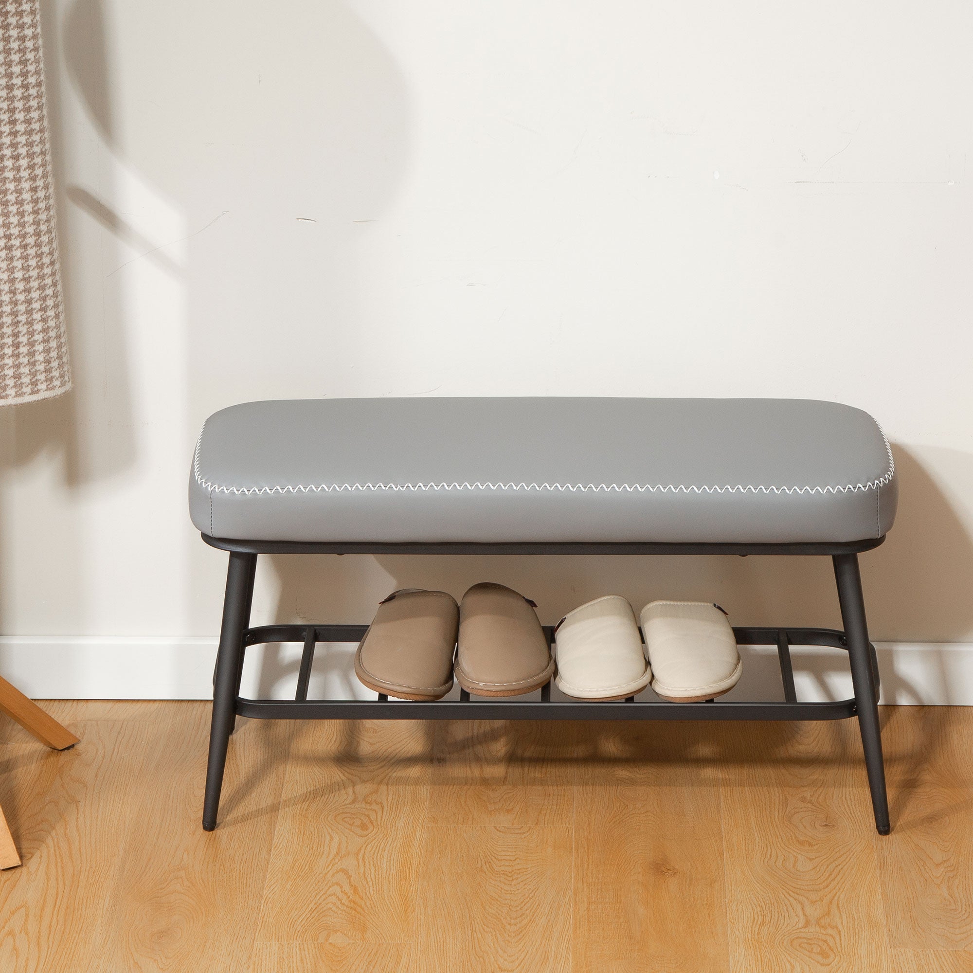 Fynco - PU Leather Shoe Storage Bench - Grey