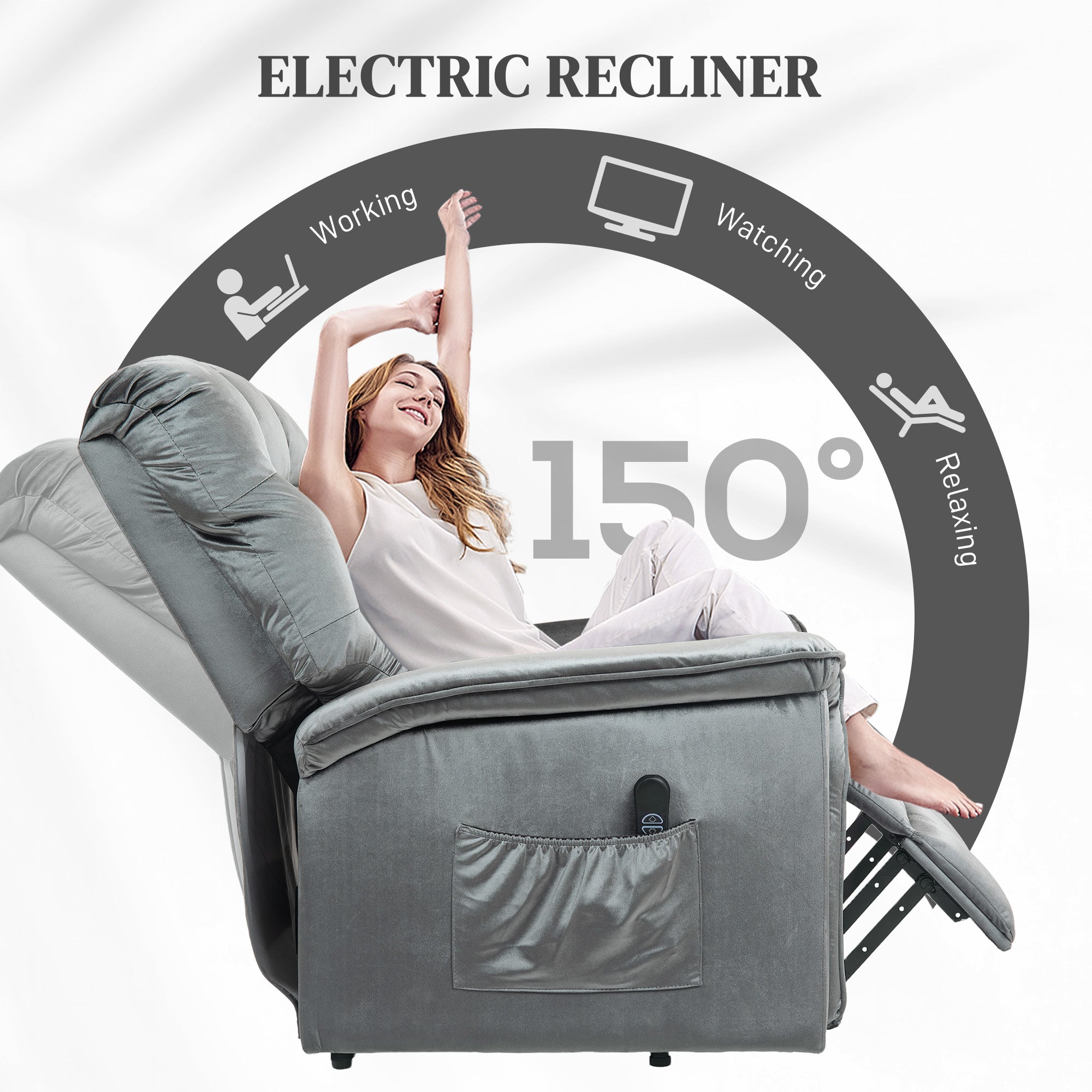 Velvet-Feel Electric Lift Recliner Chair - Dark Grey