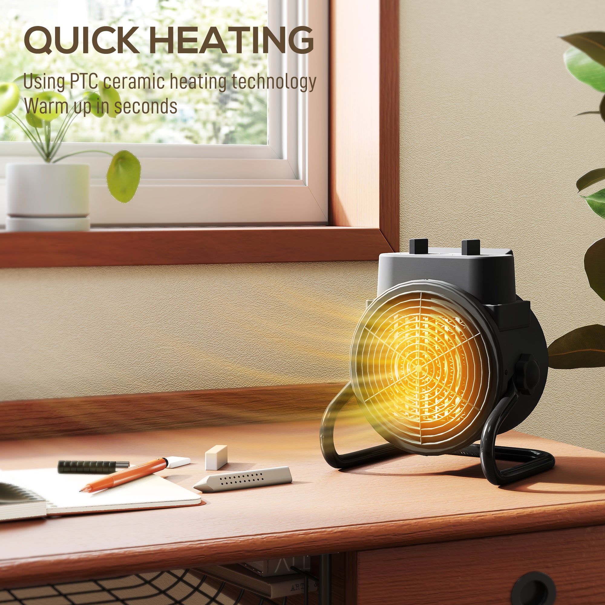 Fynco - 2000W Portable Ceramic Electric Heater with Fan - Black