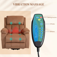 Eight Massage Point Electric Reclining Lift Chair, with Remote - Brown
