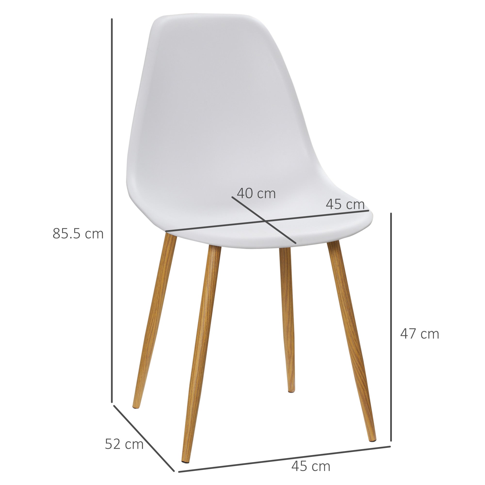 Modern Dining Chairs Set of 4, Kitchen Chairs with Backrest and Steel Legs for Dining Room, Living Room, White