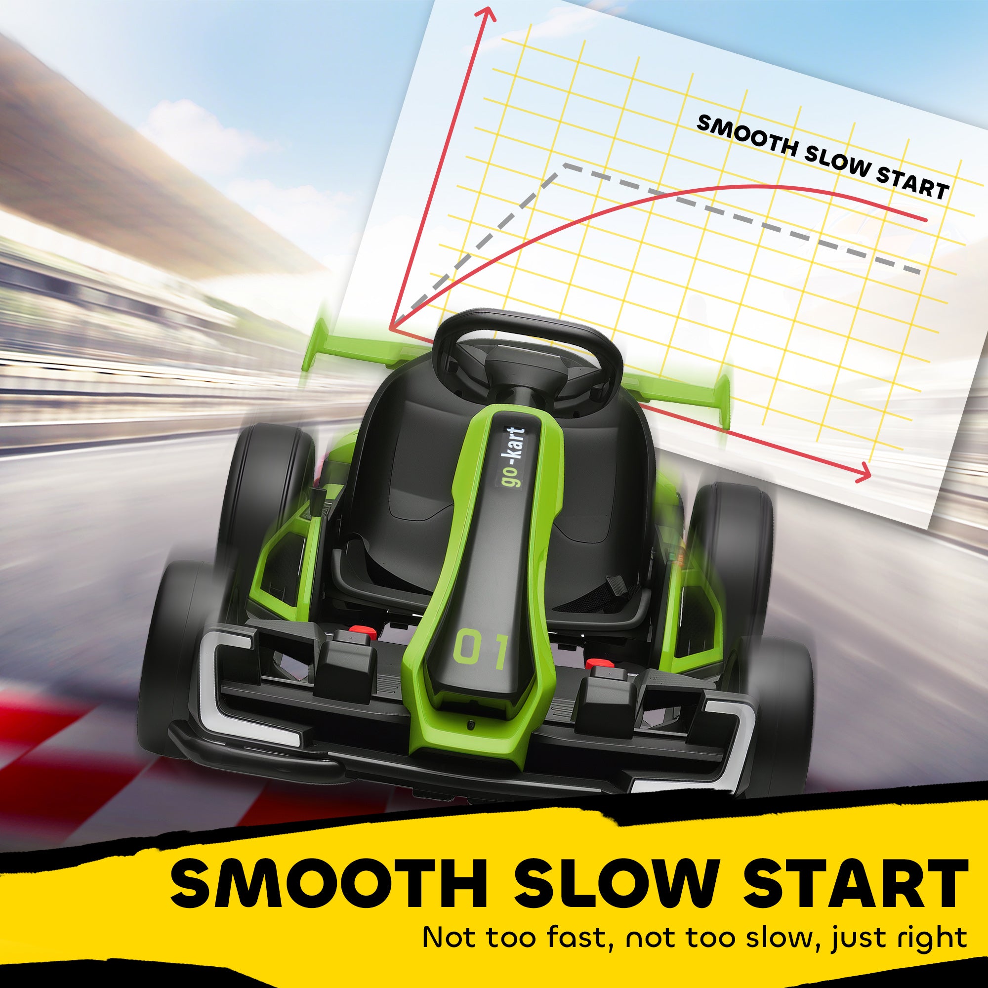 24V Electric Go Kart for Kids with Adjustable Seat for 6-12 Years, Green