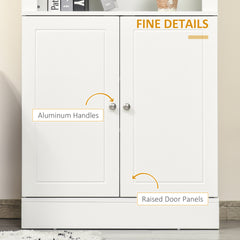 Kitchen Cupboard with 6-tier Shelving, Freestanding Storage Cabinet, Pantry Cupboard with 3 Open Compartments and Double-door Cabinet with Adjustable Shelves, White
