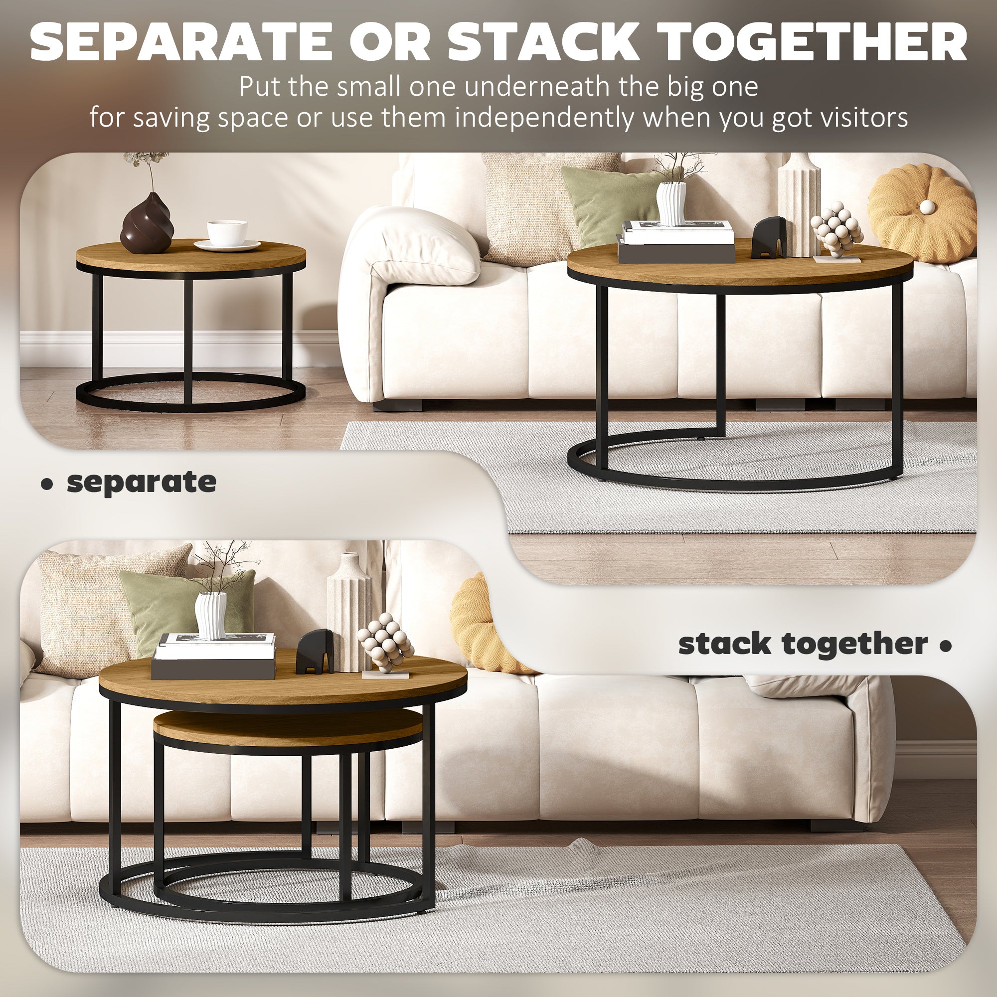 Fynco - Set of Two Wood-Effect Stacking Tables - Brown