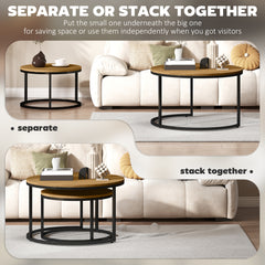 Fynco - Set of Two Wood-Effect Stacking Tables - Brown