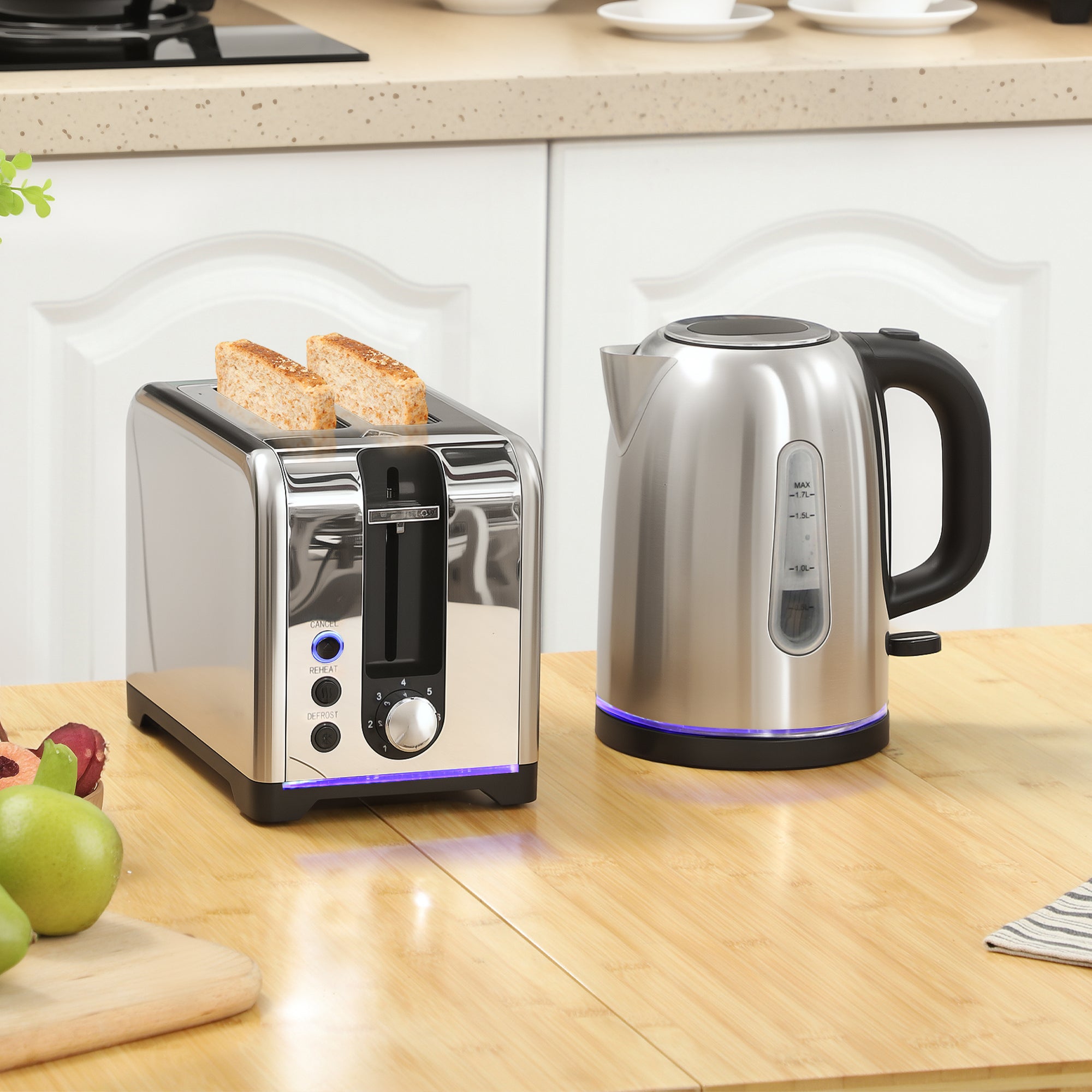 Fynco - Simple Polished Toaster and Kettle Set - Silver Tone