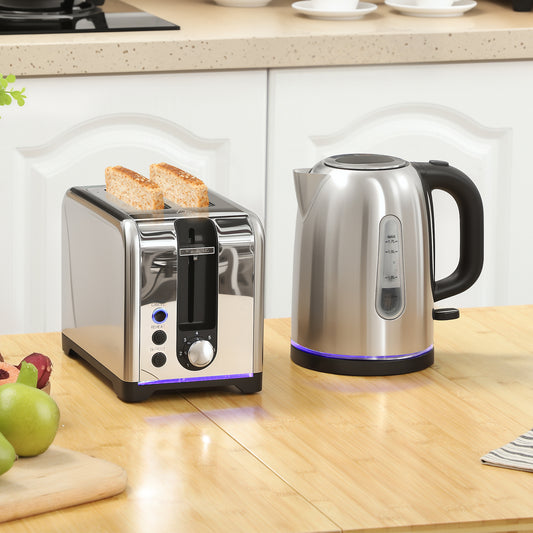 Fynco - Simple Polished Toaster and Kettle Set - Silver Tone