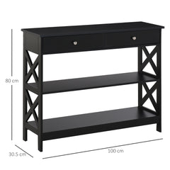Console Table Side Desk w/ Shelves Drawers Open Top X Support Frame Living Room Hallway Home Office Furniture Black