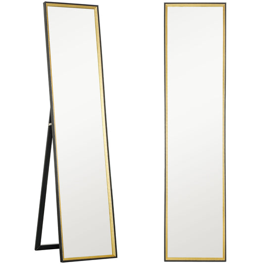 157 x 37cm Elegant Full-Length Mirror - Black/Gold-Tone
