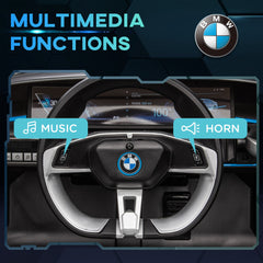 BMW i4 Licensed 12V Kids Electric Ride-On Car, with Remote Control, Portable Battery, Music, Horn, Headlights - Black