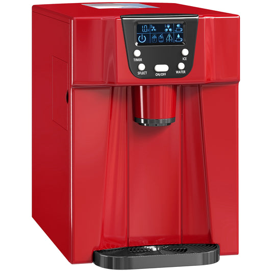 Fynco - 3L Ice Maker Machine and Water Dispenser, 12kg in 24H, 2 Sizes 9 Ice Cubes Ready in 6-10 Mins Ice Machine, Red