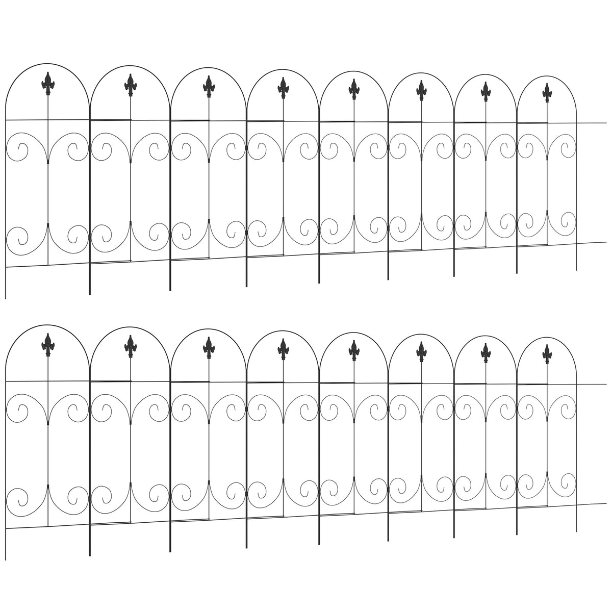 Fynco - Decorative Garden Fencing, 16PCs 44in x 25ft Outdoor Picket Fence Panels, Rustproof Metal Wire Landscape Flower Bed Border Edging, Black