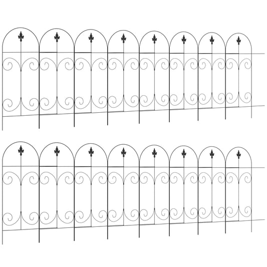 Fynco - Decorative Garden Fencing, 16PCs 44in x 25ft Outdoor Picket Fence Panels, Rustproof Metal Wire Landscape Flower Bed Border Edging, Black