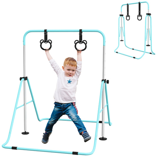 Adjustable Height, Foldable Kids Gymnastics Bar w/ Non-slip Rubber Floor Rings, for 3+ Years, Green