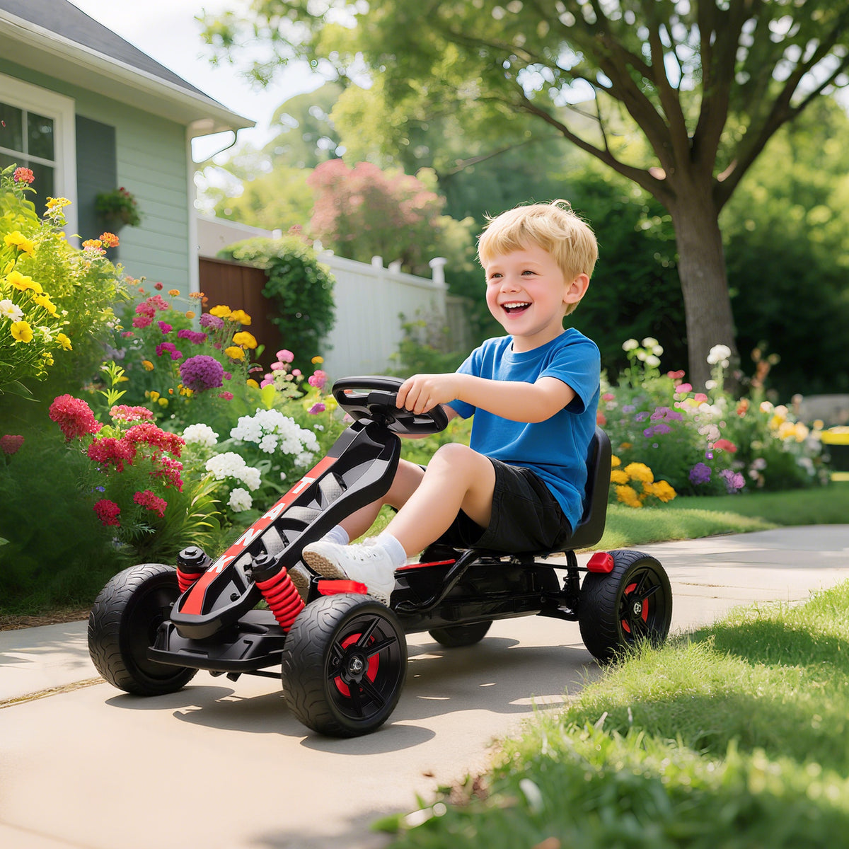 AIYAPLAY Pedal Go kart for Kids Ages 3-6 Years, with Automatic Clutch, Brake, EVA Anti-Slip Wheels, Red