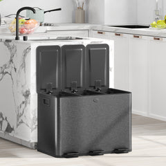 Fynco - 3 x 20L Pedal Bin, Steel Triple Kitchen Bin with Soft Close Lid, Removable Inner Buckets, Fingerprint-Proof, Black