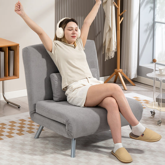 Single Velvet-Feel Chair Bed - Grey