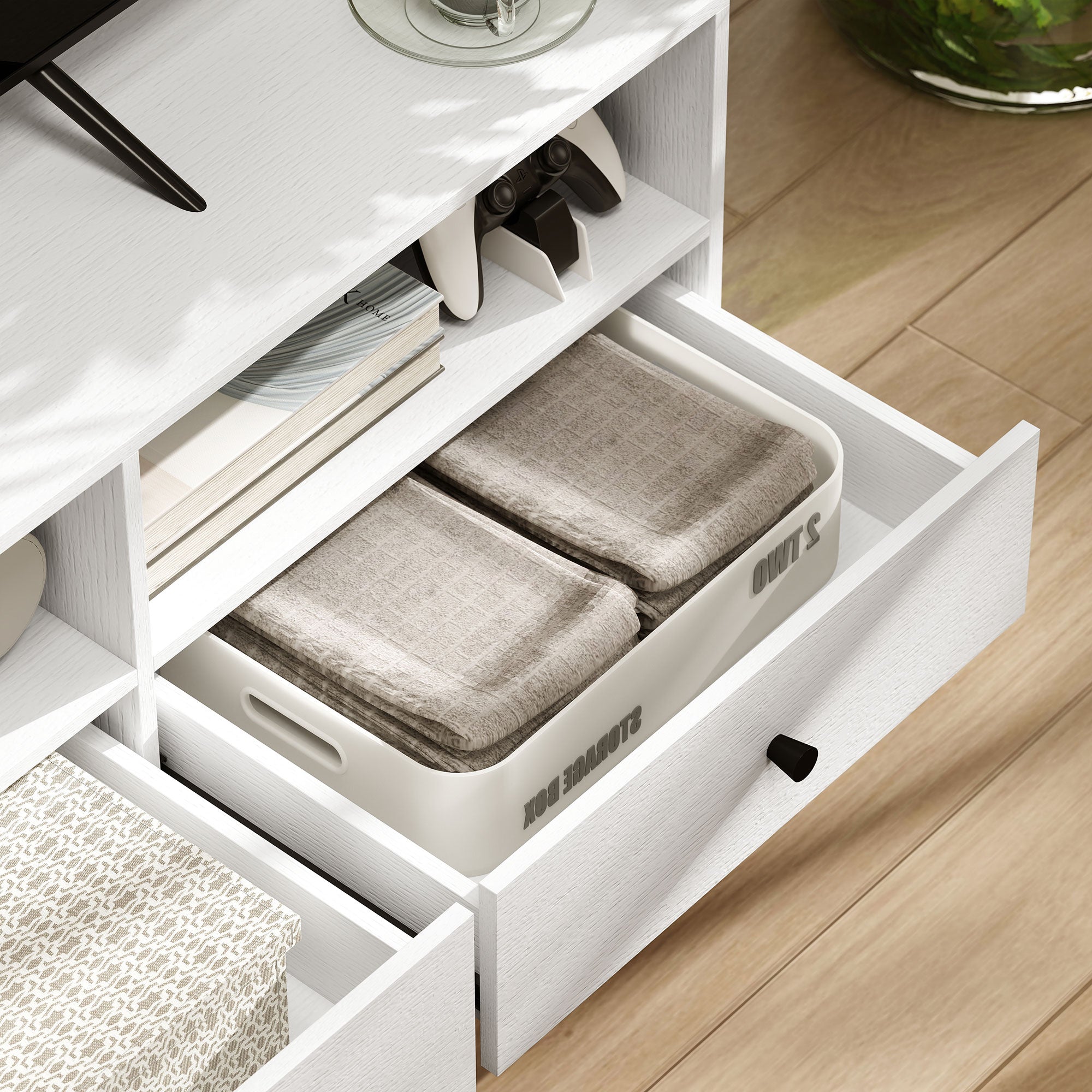 Multi-Storage Minimal TV Stand - White
