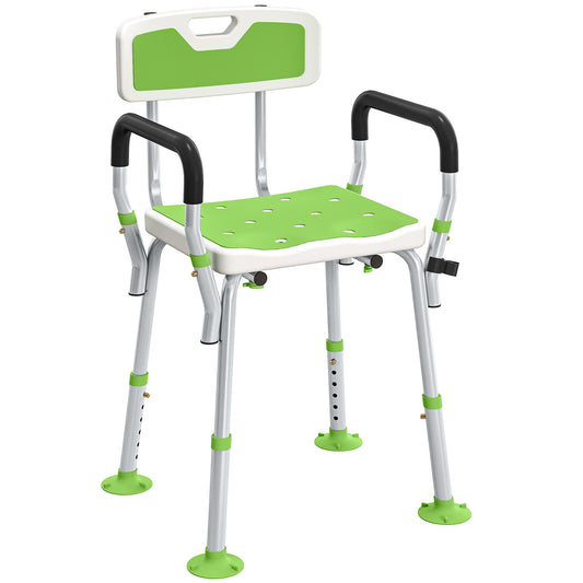 Fynco - EVA Padded Shower Chair for the Elderly and Disabled, Height Adjustable Shower Stool with Back and Arms, 4 Suction Foot Pads, Green