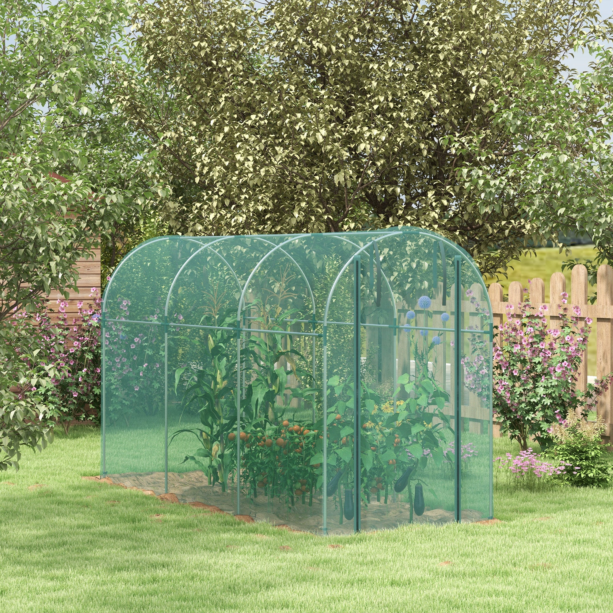 Fynco - 360 x 120cm Galvanised Steel Fruit Cage, Plant Protection Tent with Zipped Door, Green
