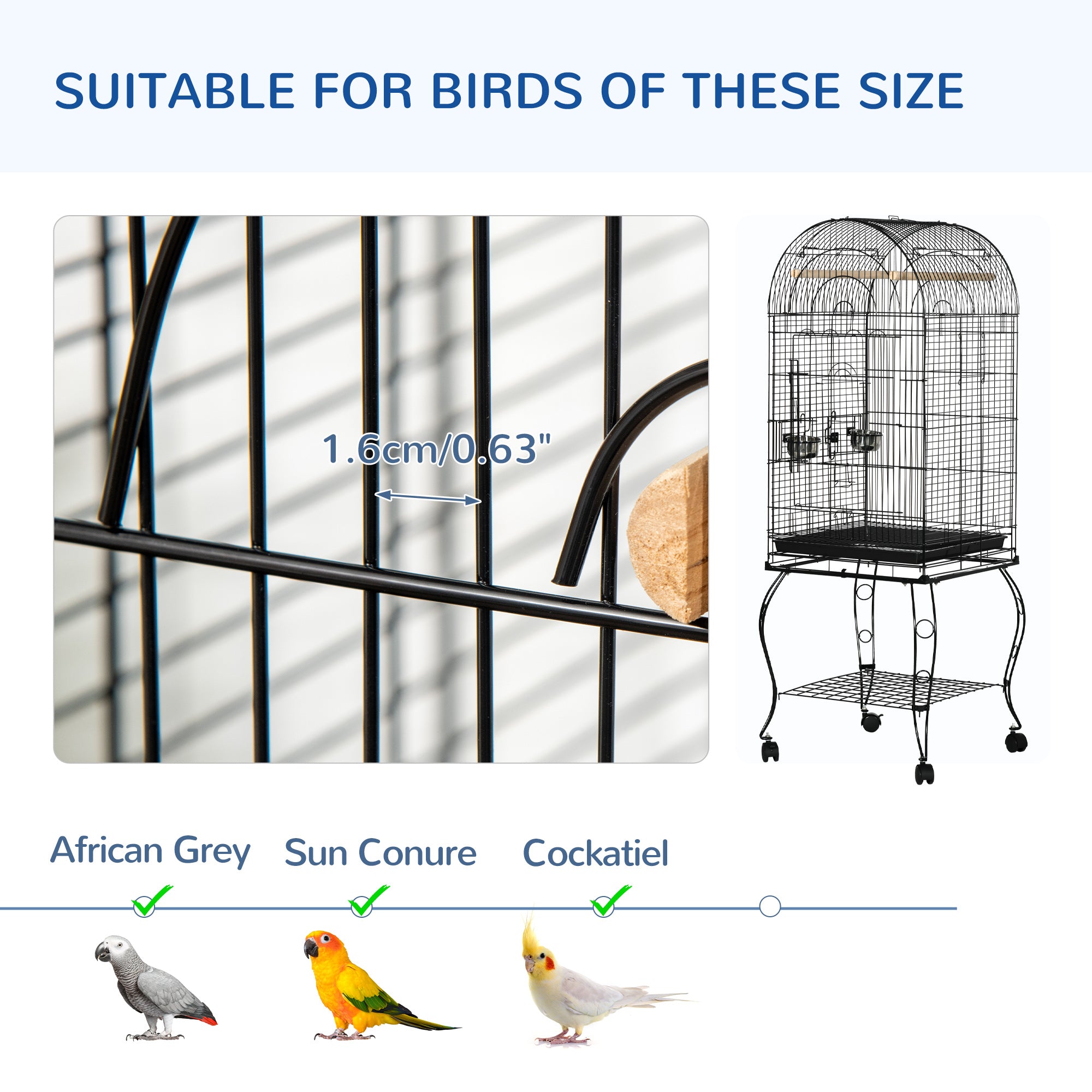 1.53(m) Bird Cage, Pet Viary, Feeding Stand, with Wheels, Perch