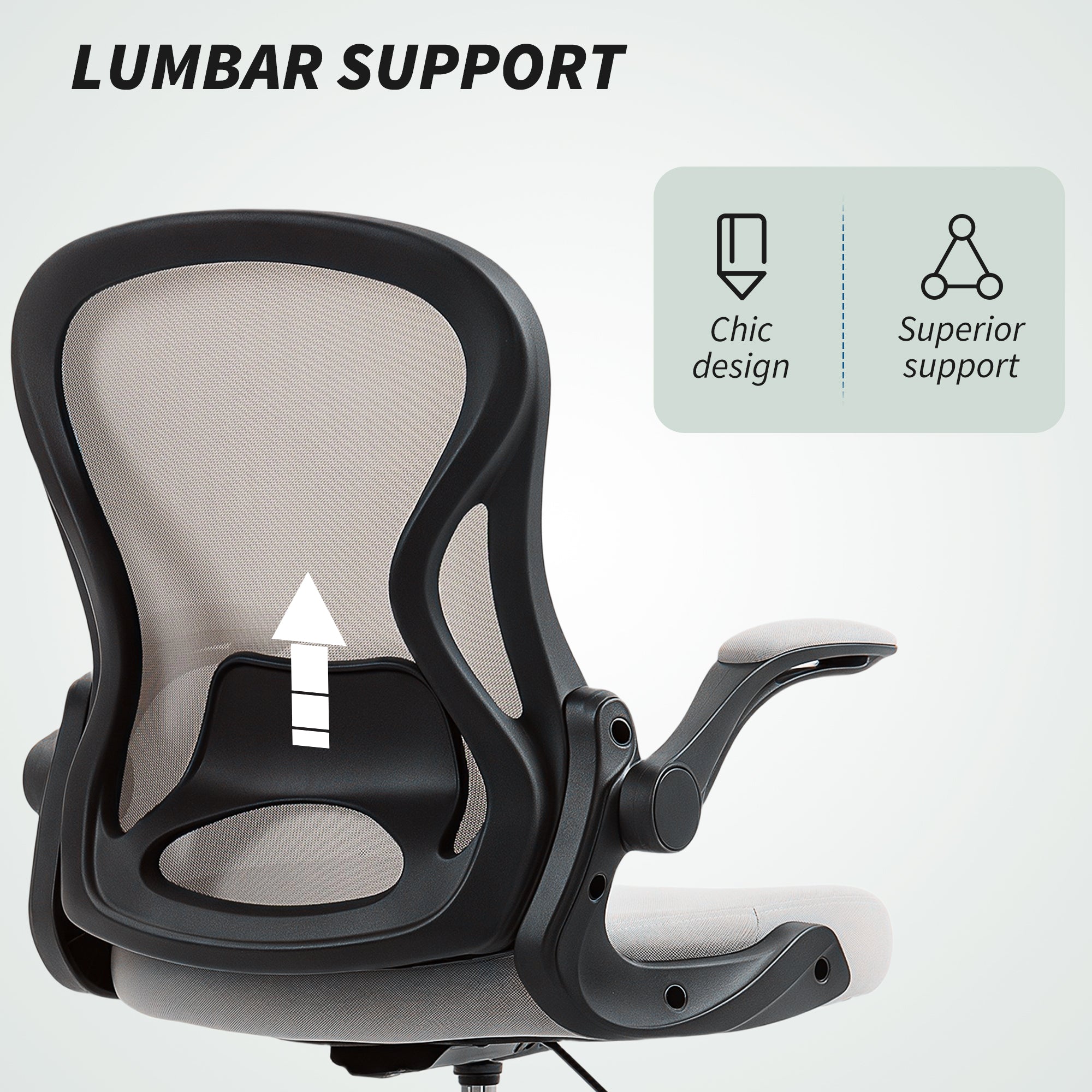 Fynco - Adjustable Mesh Standing Desk Chair with Flip-up Armrests Lumbar Support Armrests Adjustable Footrest Ring Grey