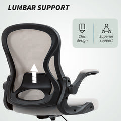 Fynco - Adjustable Mesh Standing Desk Chair with Flip-up Armrests Lumbar Support Armrests Adjustable Footrest Ring Grey
