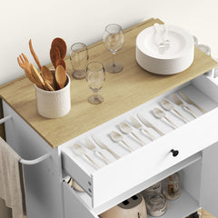 Fynco - Rolling Kitchen Island with Drop Leaf, Kitchen Storage Cart with Drawer, Spice Rack and Towel Rack, White