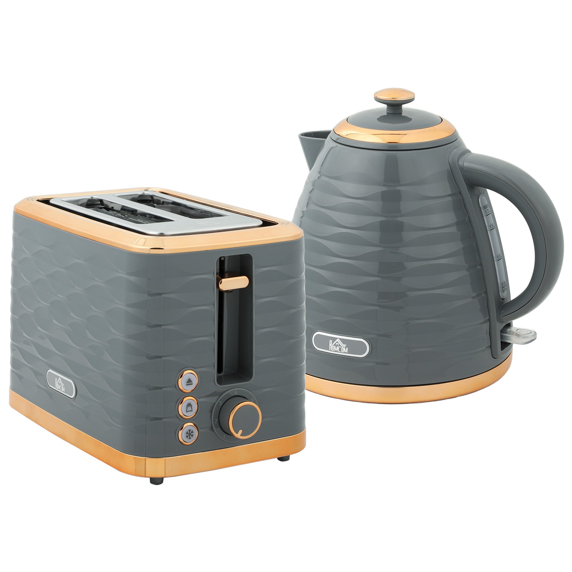 3000W 1.7L Rapid Boil Kettle & 2 Slice Toaster, Kettle and Toaster Set with 7 Browning Controls and Crumb Tray, Grey