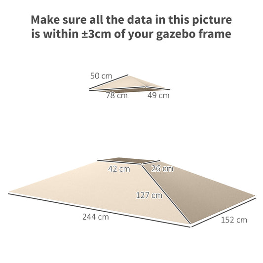 Fynco - Grill Gazebo Replacement Canopy Roof for 1.5 x 2.4m Frame, UPF50+ Protection, Double Tiered 5' x 8' Outdoor BBQ Gazebo Cover Replacement, TOP COVER ONLY, Beige
