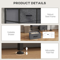 Fabric Chest of Drawers, Industrial Bedroom Dresser with 6 Fabric Drawers, Steel Frame and Wooden Top for Nursery, Living Room, Hallway, Black