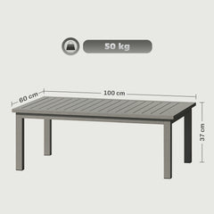 100cm x 60cm Aluminium Outdoor Coffee Table - Grey