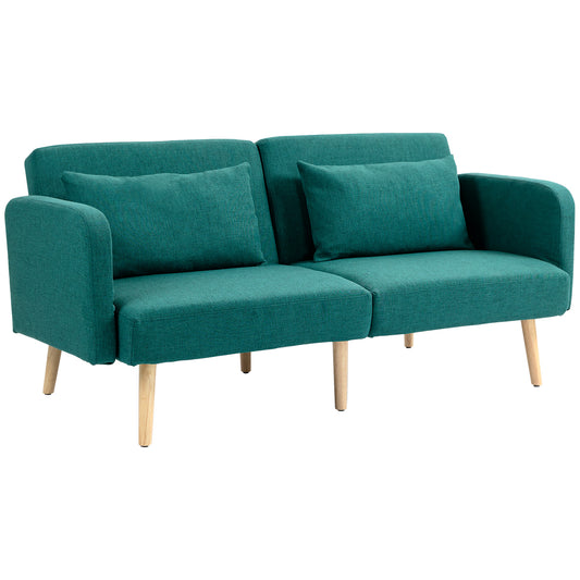 2/3 Seater Sofa Bed, Convertible Bed Settee, Fabric Sofa Couch with 2 Cushions for Living Room, Guest Room, Green