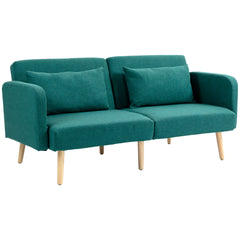 2/3 Seater Sofa Bed, Convertible Bed Settee, Fabric Sofa Couch with 2 Cushions for Living Room, Guest Room, Green