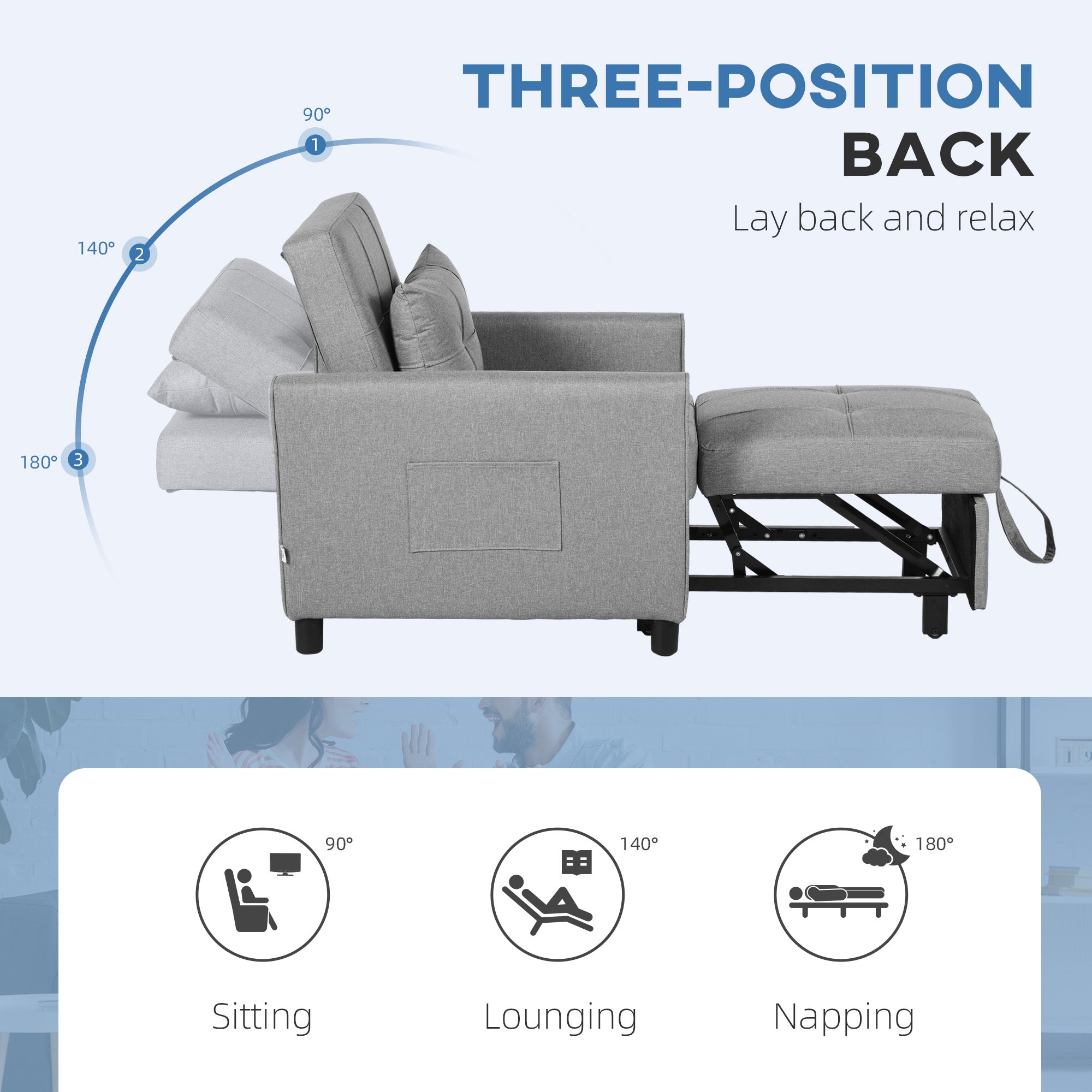 Linen-Look Single Chair Bed - Light Grey