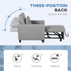 Linen-Look Single Chair Bed - Light Grey