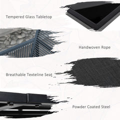 Five-Piece Metal Dining Set, with Folding Back Chairs, Dark Grey