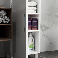 Fynco - Tall Bathroom Cabinet, Freestanding Bathroom Cabinet with Adjustable Shelves and Double Doors