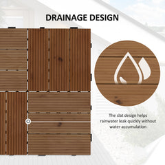 27 Pcs Wooden Interlocking Decking Tiles, 30 x 30 cm Anti-slip Outdoor Flooring Tiles, 0.81㎡ per Pack, All Weather Use for Patio, Balcony, Terrace, Hot Tub, Brown